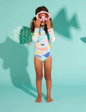 Halcyon Nights Girls Long Sleeve Zip One Piece Swim Rainbow Reef