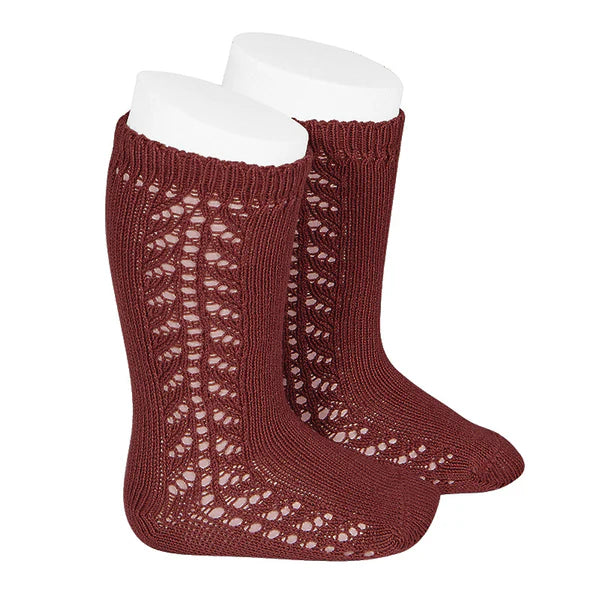 Condor Side Openwork Knee High Socks (#572 Borgona)