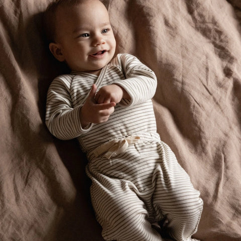Nature Baby Footed Romper Mushroom Pinstripe