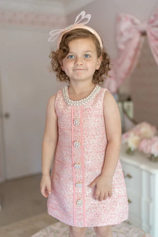 Ellie Ellie - Charlotte Pink Beaded Tweed Dress