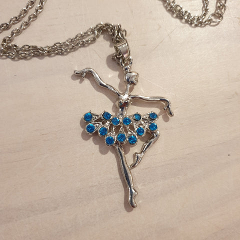Elpida Rhinestone Blue Ballerina Necklace