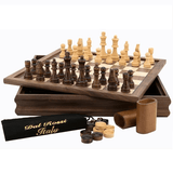Dal Rossi Walnut Chess Checkers Backgammon Set 14''