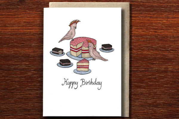 The Nonsense Maker Cockatoos and Cake Card