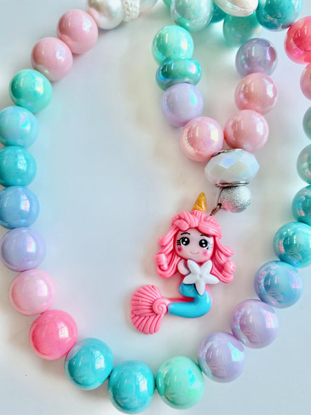 Red Bobble Pink Mermaid Necklace