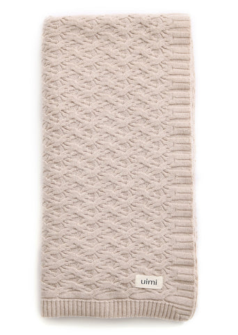 Uimi Mabel Aran Cable Merino Blanket. Size: Bassinet. Colour: Oatmeal