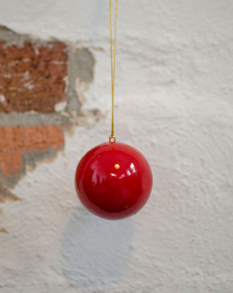 Hand Painted Paper Mache Christmas Bauble - Red
