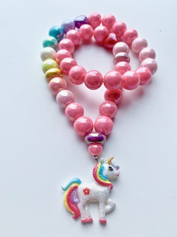 Red Bobble Rainbow Unicorn Necklace