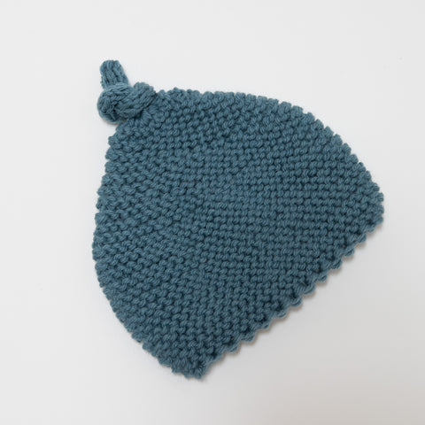 Knitted by Nana Top Knot Beanie - Lake