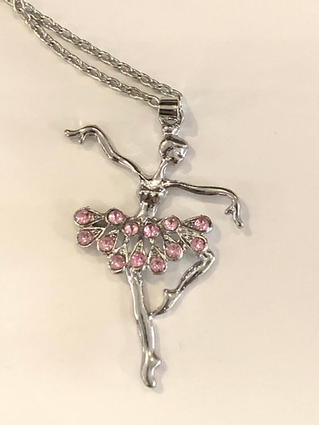 Elpida Rhinestone Pink Ballerina Necklace