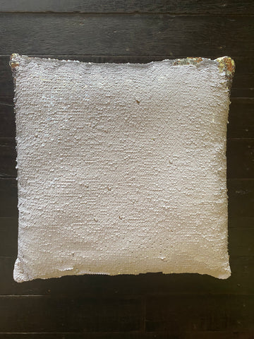 Pre Loved Sequin Cushion Silver & White