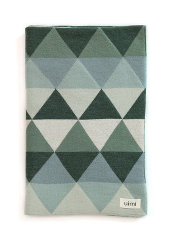Uimi Indiana Double Sided Triangle Blanket in Merino Wool. Size: Cot. Colour: Lagoon