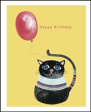 Jacqueline Burgess Balloon Kitty Cat Gift Card