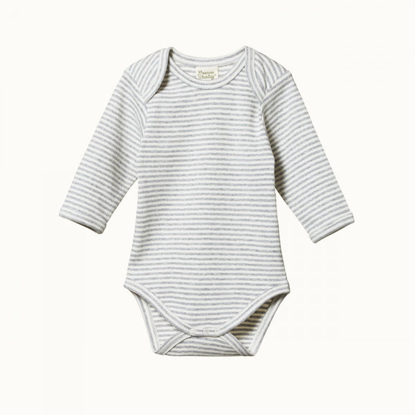 Nature Baby L/S Cotton Bodysuit - Grey Marl Stripe