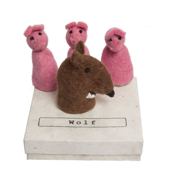 Papoose Three Little Pigs & Wolf Finger Puppets