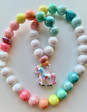Red Bobble Pearly Unicorn Necklace