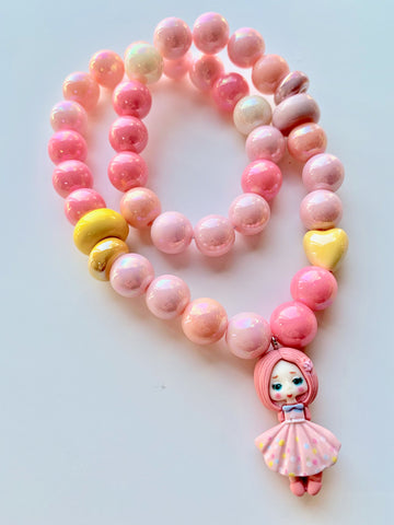 Red Bobble Pink Girl Necklace