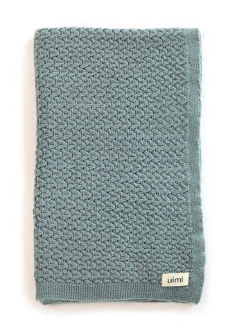 Uimi Ruby Crochet Stitch Merino Blanket. Size: Bassinet. Colour: Sea