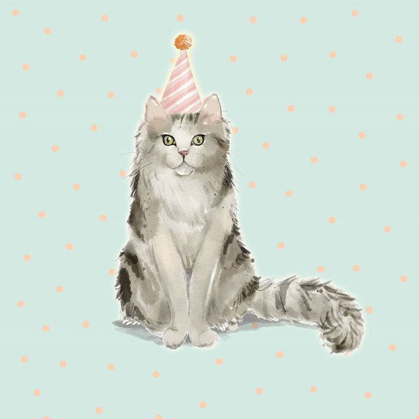 Skyes the Limit Catty Cat in a Party Hat Card