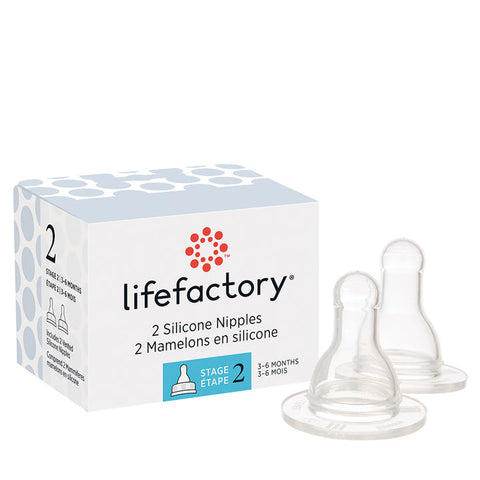 LifeFactory Silicone Nipple Stage 2 (for 120ml and 265ml Glass Bottles) 2 Pack
