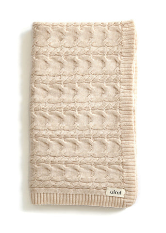 Uimi Valentina Cable Merino Blanket. Size: Bassinet. Colour: Antique